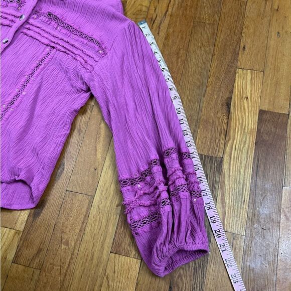 Free People Summer Stars Crochet Trim Button Down Top - Picture 6 of 9